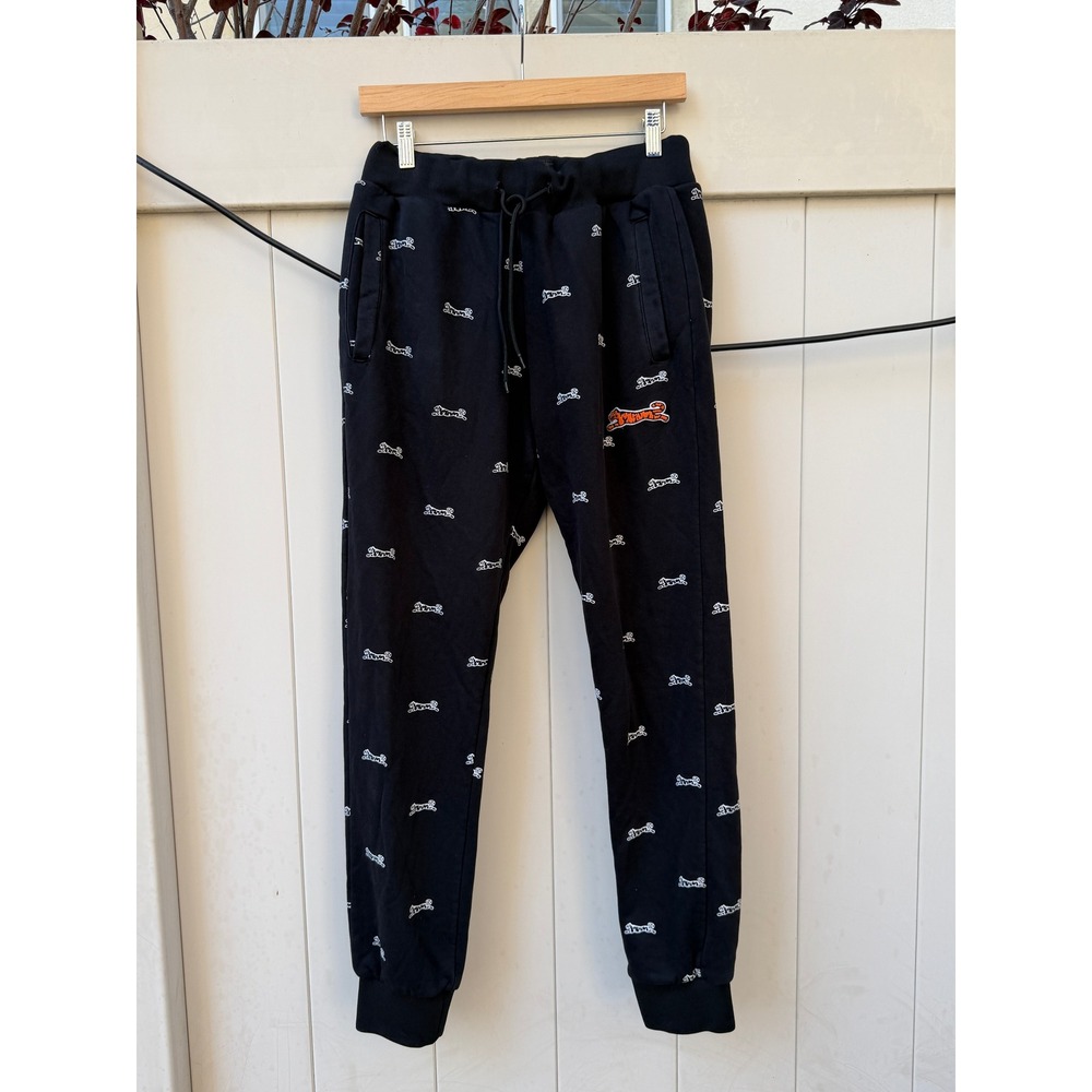 Le Tigre Mens Black All Over Logo Print Jogger Sweatpants Size Medium M